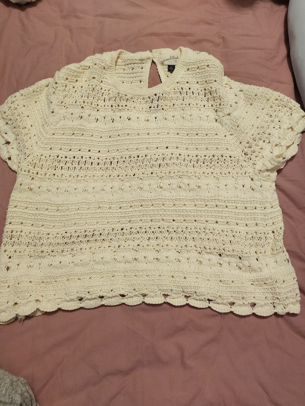 Universal Thread Cream Crochet Short Sleeve Tunic Top